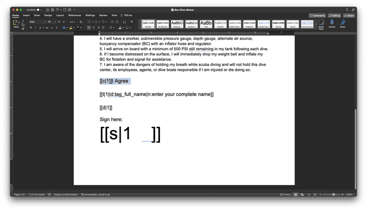 Microsoft Wordドキュメントでのタグの使用